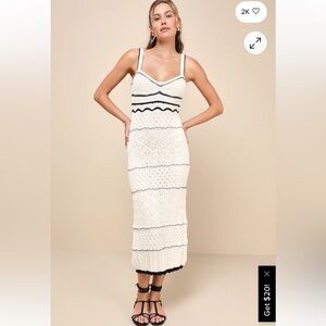 Crochet Midi Dress cream and black Sz small